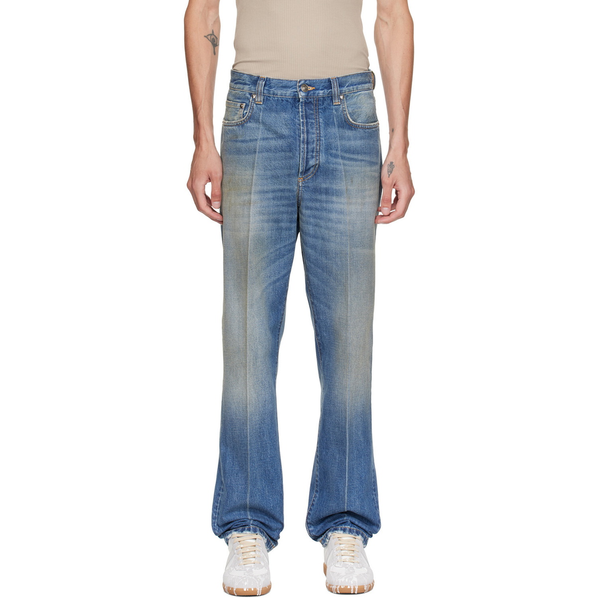 Versace Blue Distressed Straight Jeans