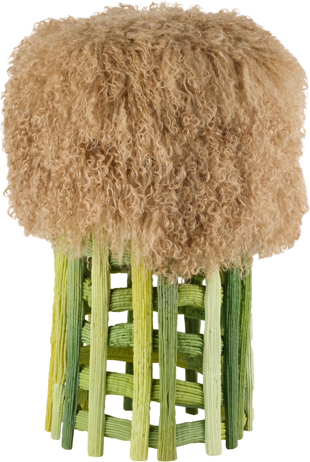 James Shaw Green & Brown Baroque Sheepskin Stool