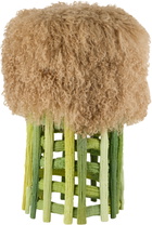 James Shaw Green & Brown Baroque Sheepskin Stool