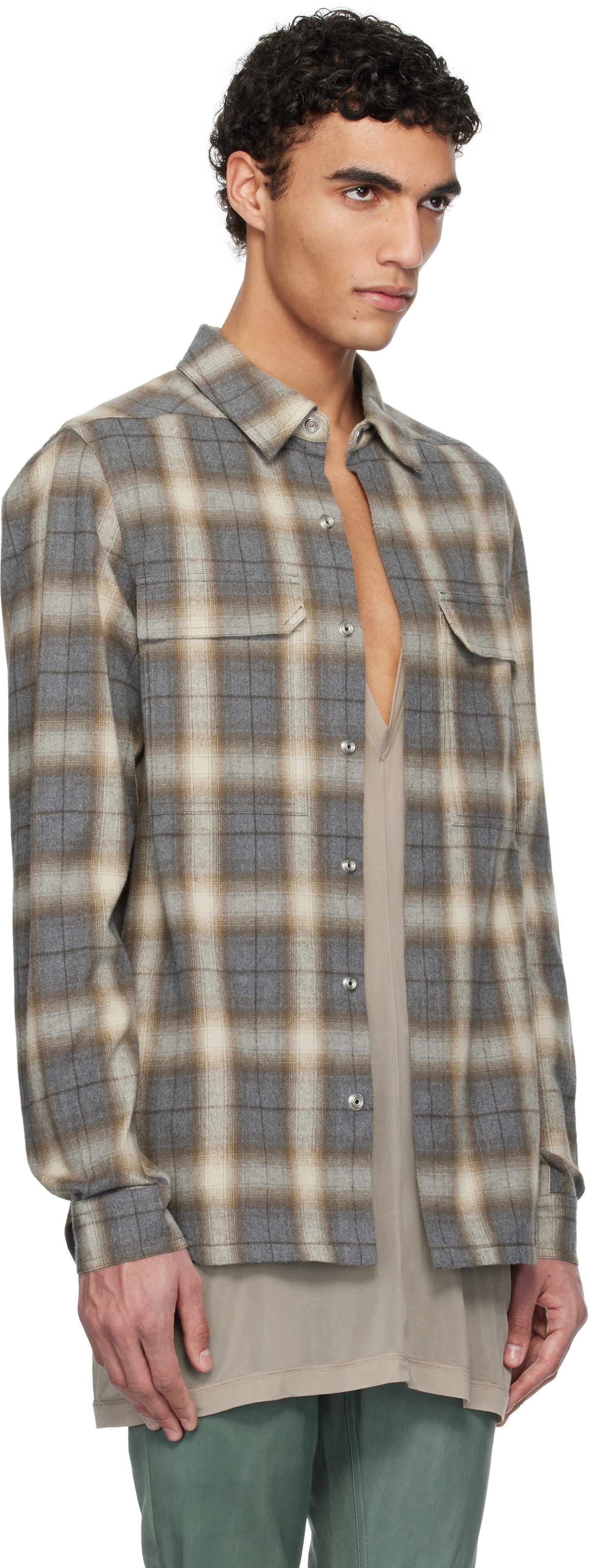 Rick Owens Gray Hollywood Cotton Plaid Overshirt Rick Owens