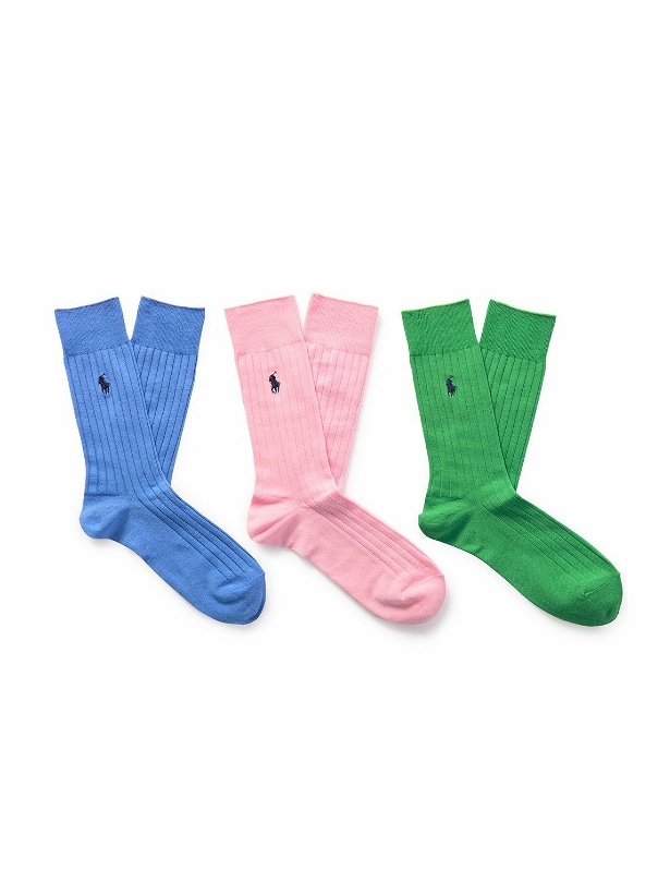 Photo: Polo Ralph Lauren - Three-Pack Logo-Embroidered Ribbed Cotton-Blend Socks - Multi
