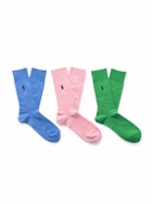 Polo Ralph Lauren - Three-Pack Logo-Embroidered Ribbed Cotton-Blend Socks - Multi