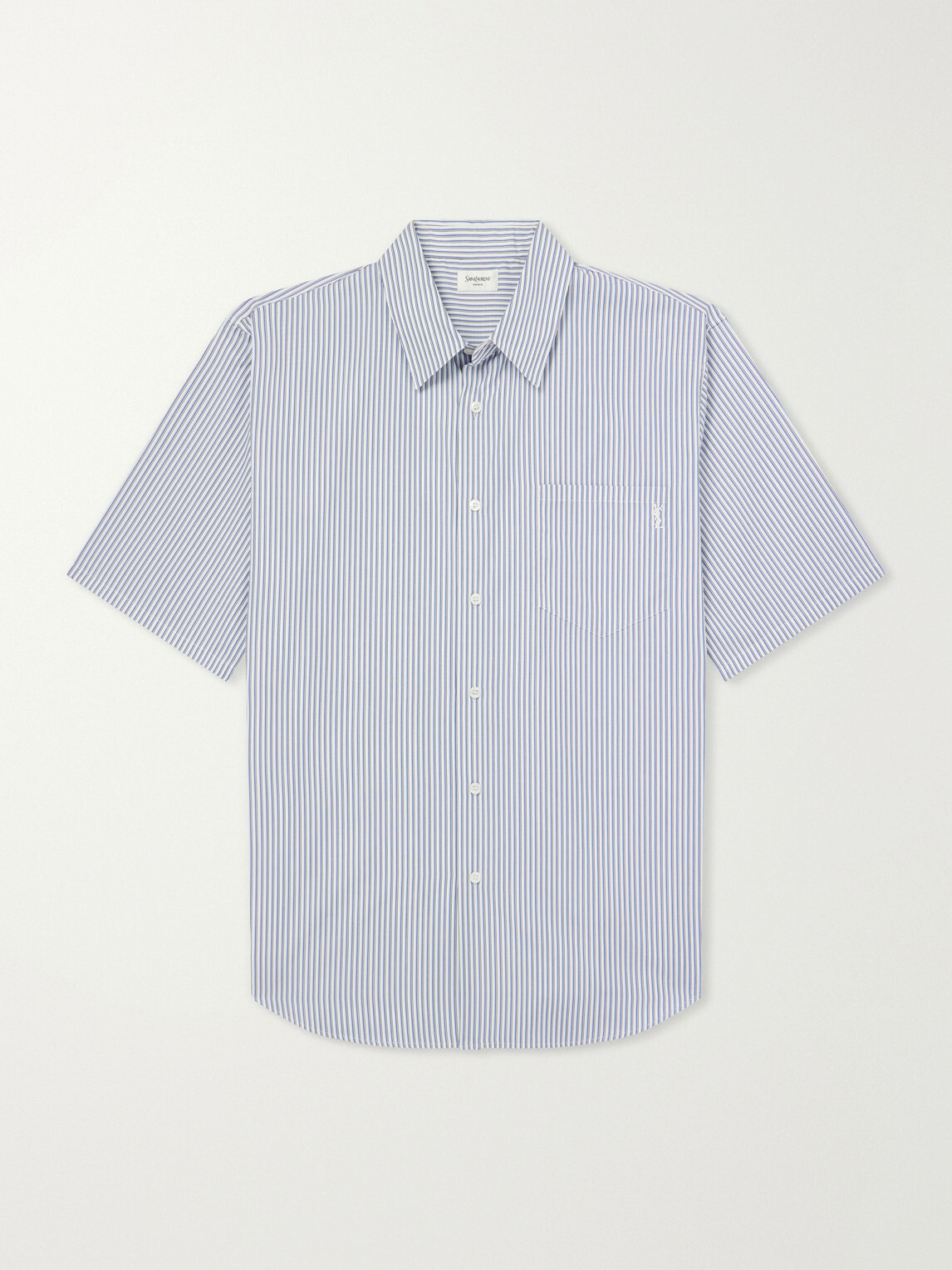 SAINT LAURENT - Logo-Embroidered Striped Cotton-Poplin Shirt - Blue