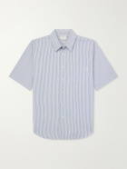 SAINT LAURENT - Logo-Embroidered Striped Cotton-Poplin Shirt - Blue