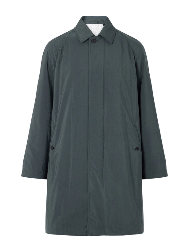 Photo: ATON - Balmacaan Padded Satin Coat - Green