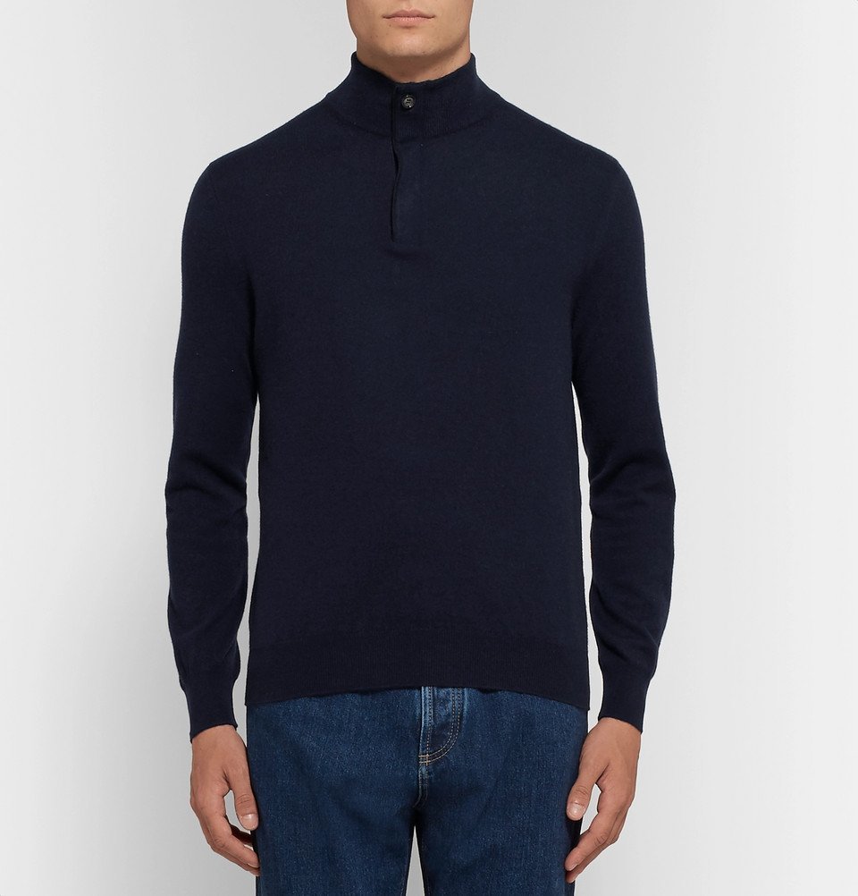 Ermenegildo Zegna - Slim-Fit Nubuck-Trimmed Cashmere Half-Zip