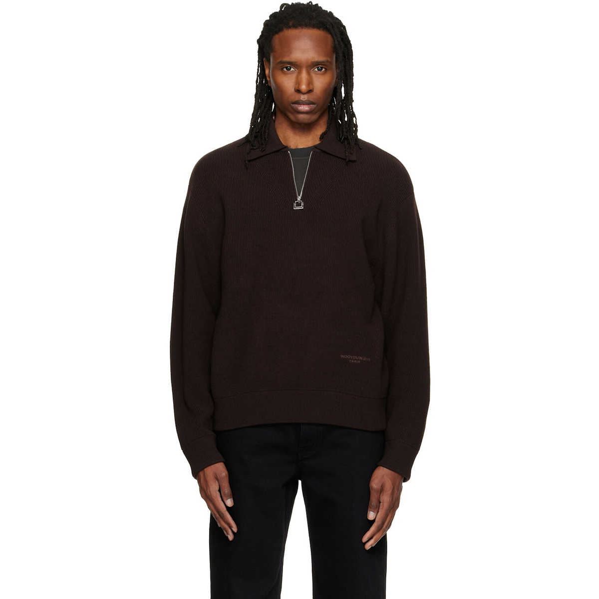 WOOYOUNGMI Brown Ribbed Wool Polo