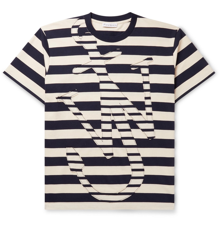 Photo: JW Anderson - Logo-Appliquéd Striped Cotton-Jersey T-Shirt - Blue