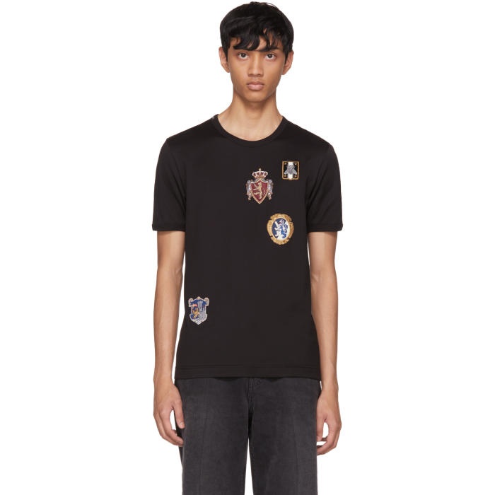 Photo: Dolce and Gabbana Black Embroidered Crest T-Shirt
