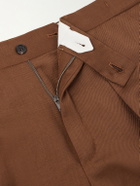 Slowear - Tapered Pleated Wool and Linen-Blend Trousers - Brown