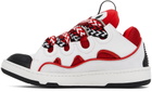 Lanvin White & Red Leather Curb Sneakers