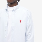 AMI Men's Heart Striped Button Down Oxford Shirt in Sky Blue/White