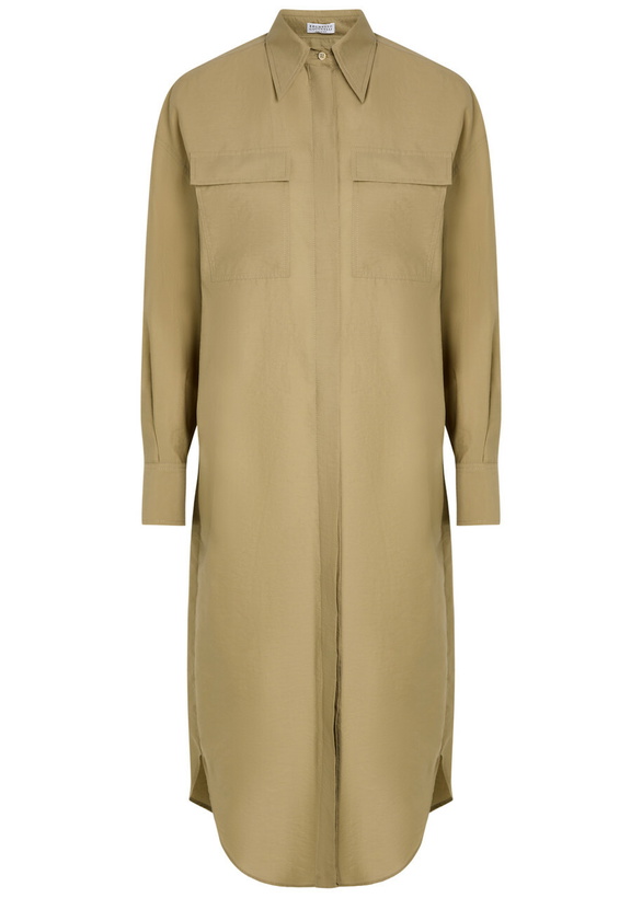 Photo: Brunello Cucinelli Crinkled Cotton-blend Midi Shirt Dress Beige