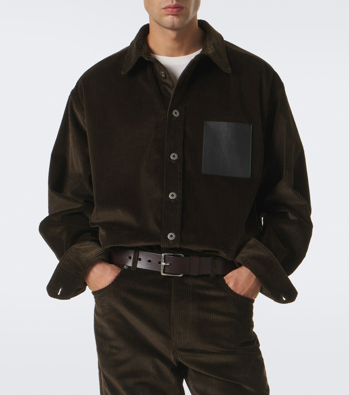 Loewe Leather-trimmed cotton corduroy shirt