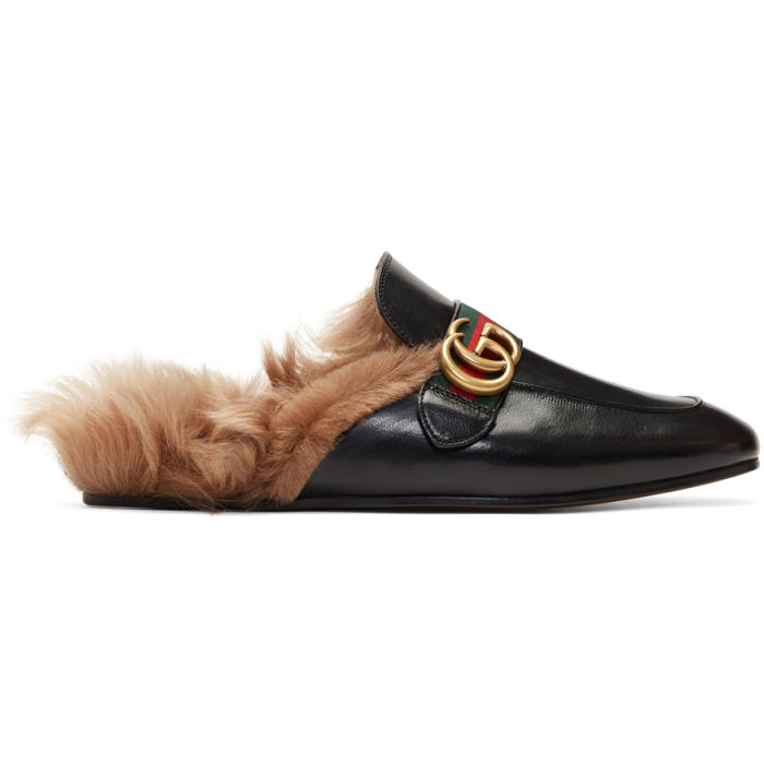 Gucci Black Fur Princetown Slippers Gucci