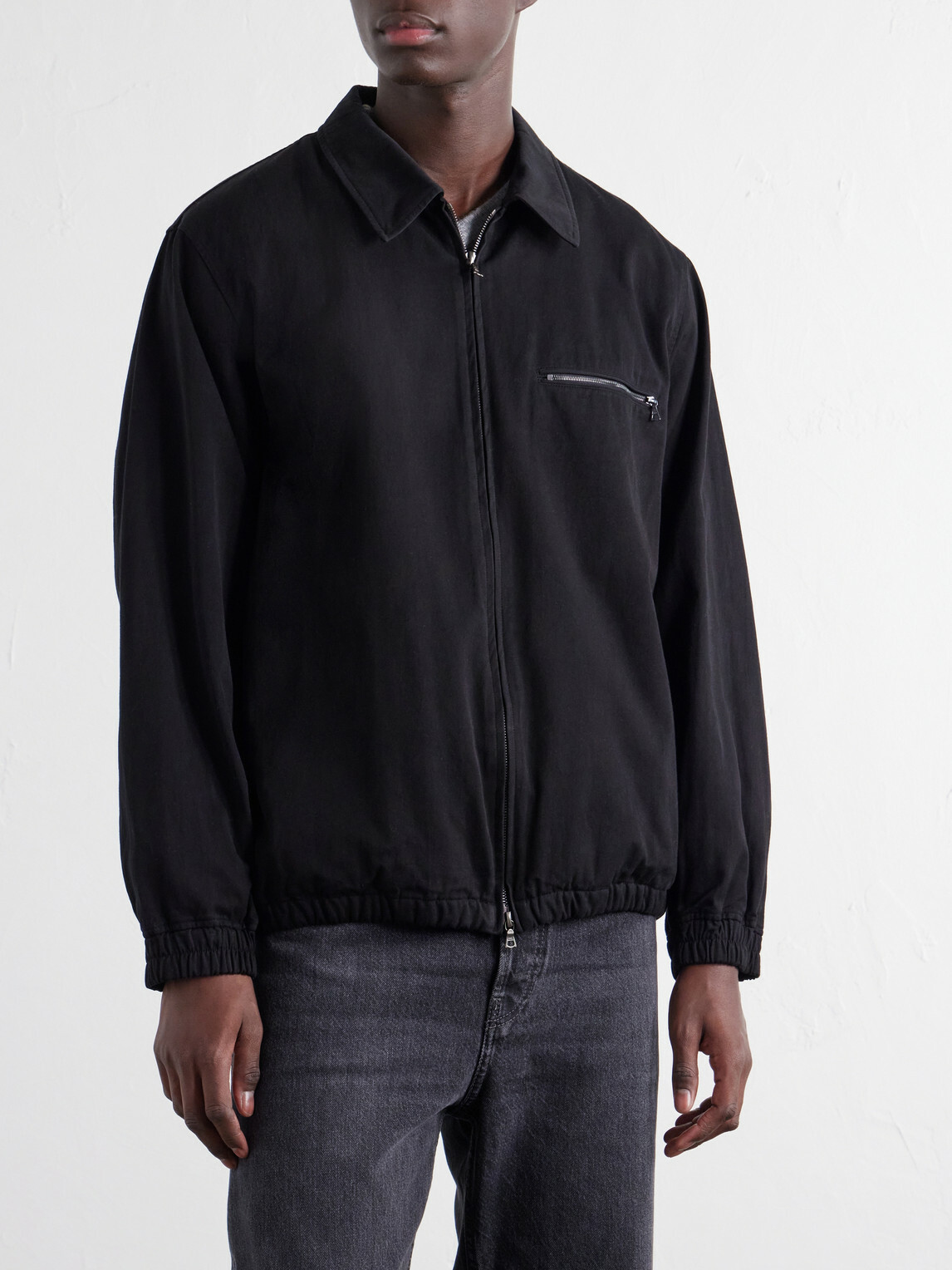 ATON - Harrington Garment-Dyed Cotton-Gabardine Jacket - Black