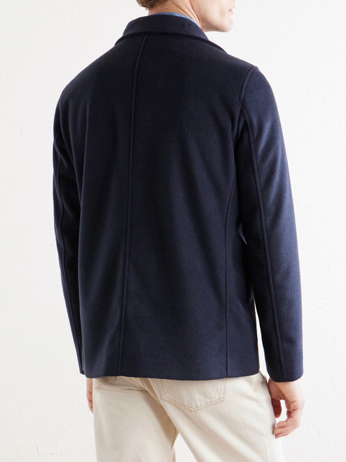 Herno - Double-Breasted Woven Coat - Blue