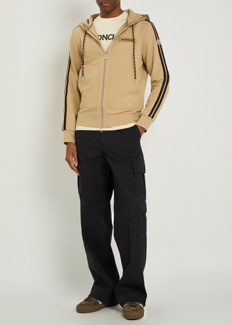 Moncler Striped-trim Hooded Cotton Sweatshirt Beige