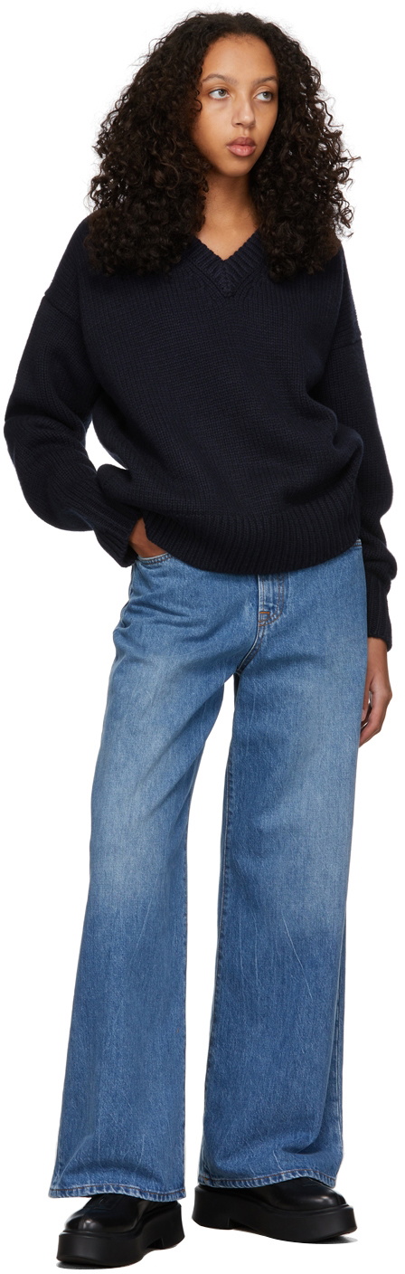 The Row Navy Wool Davion Sweater The Row