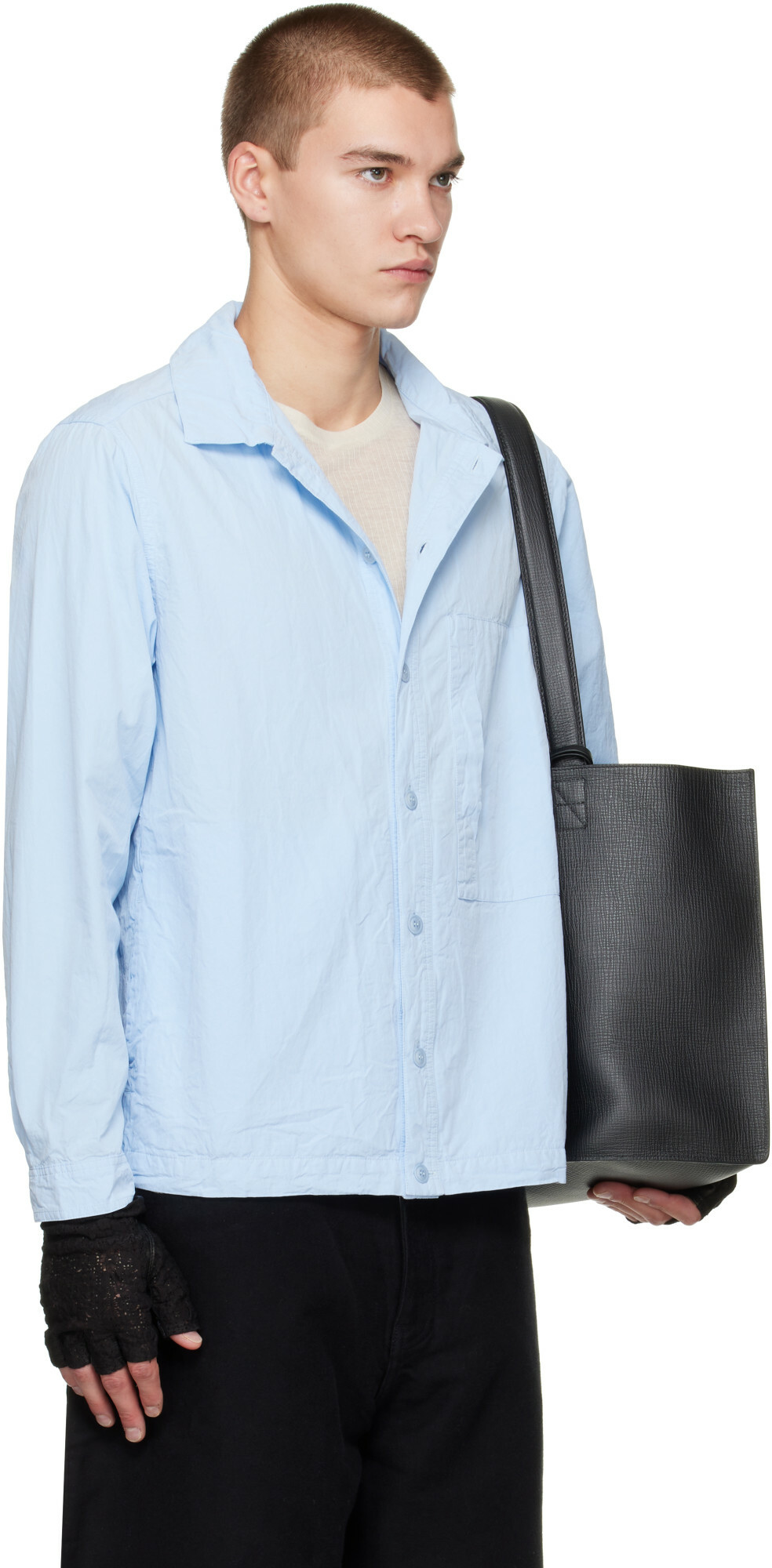 CASEY CASEY Blue Paper Cot New Fabu Shirt