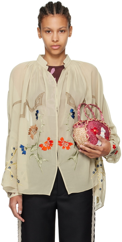 Photo: Bode Taupe Flower Study Blouse