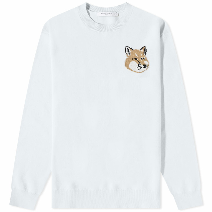 Photo: Maison Kitsuné Men's Mini Fox Head Intarsia Comfort Knit in Blue Haze