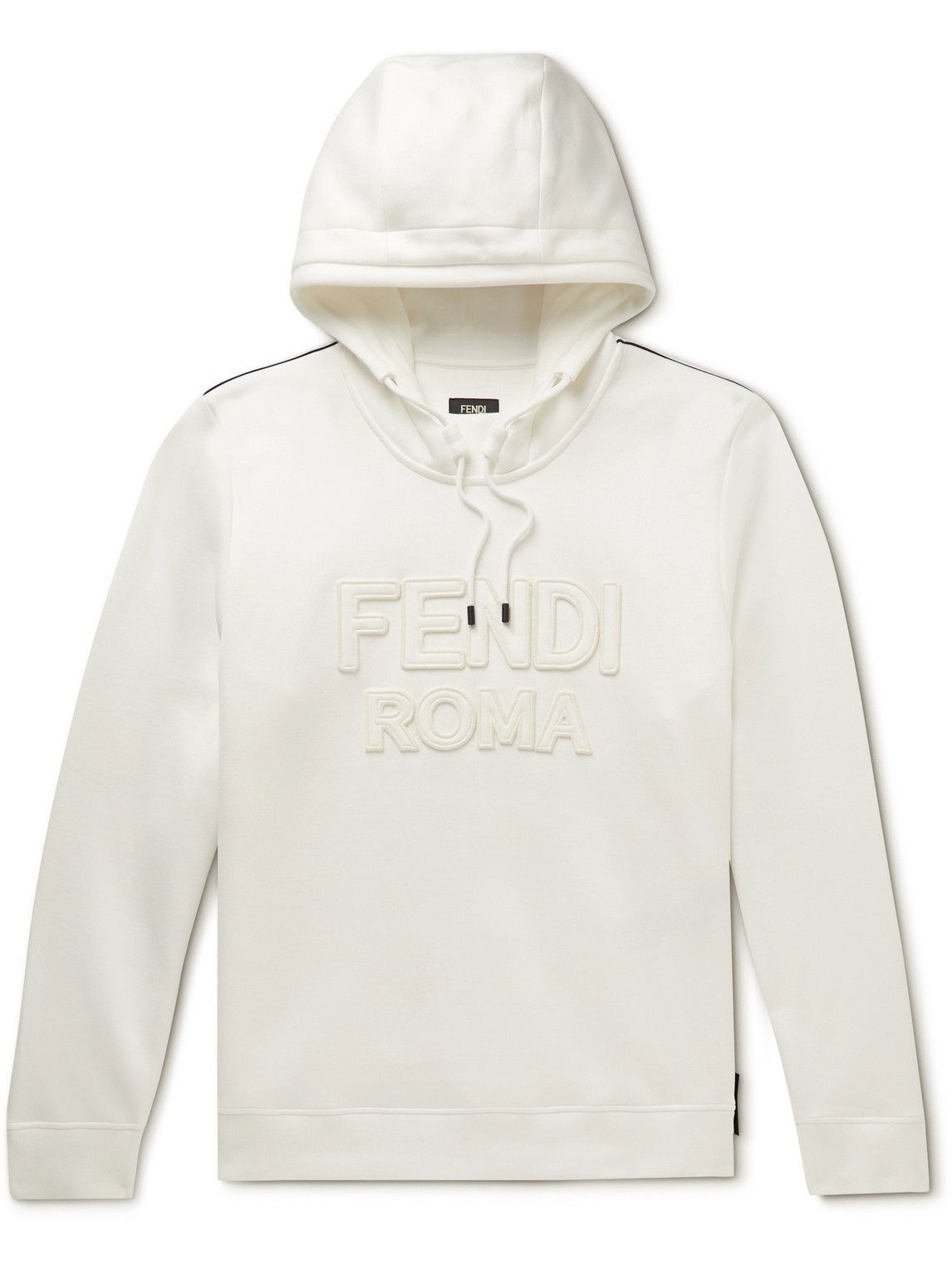 Photo: Fendi - Logo-Appliquéd Cotton-Blend Jersey Hoodie - White