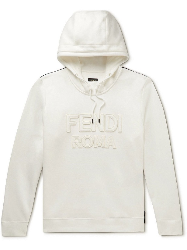 Photo: Fendi - Logo-Appliquéd Cotton-Blend Jersey Hoodie - White
