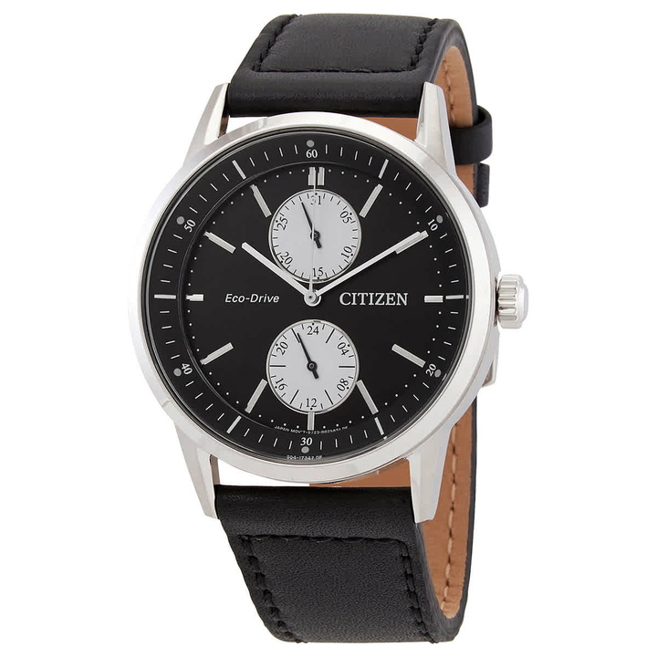 Photo: Citizen Eco-Drive Black Dial Black Leather Mens Watch BU3020-15E