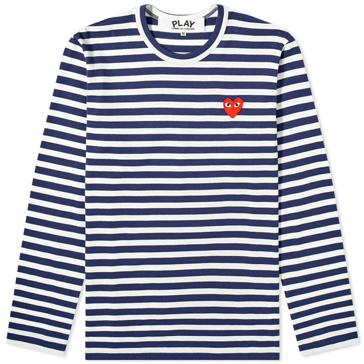Photo: Comme des Garçons Play Men's Long Sleeve Heart Logo Stripe T-Shirt in Navy/White