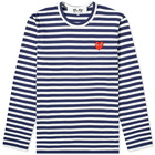 Comme des Garçons Play Men's Long Sleeve Heart Logo Stripe T-Shirt in Navy/White