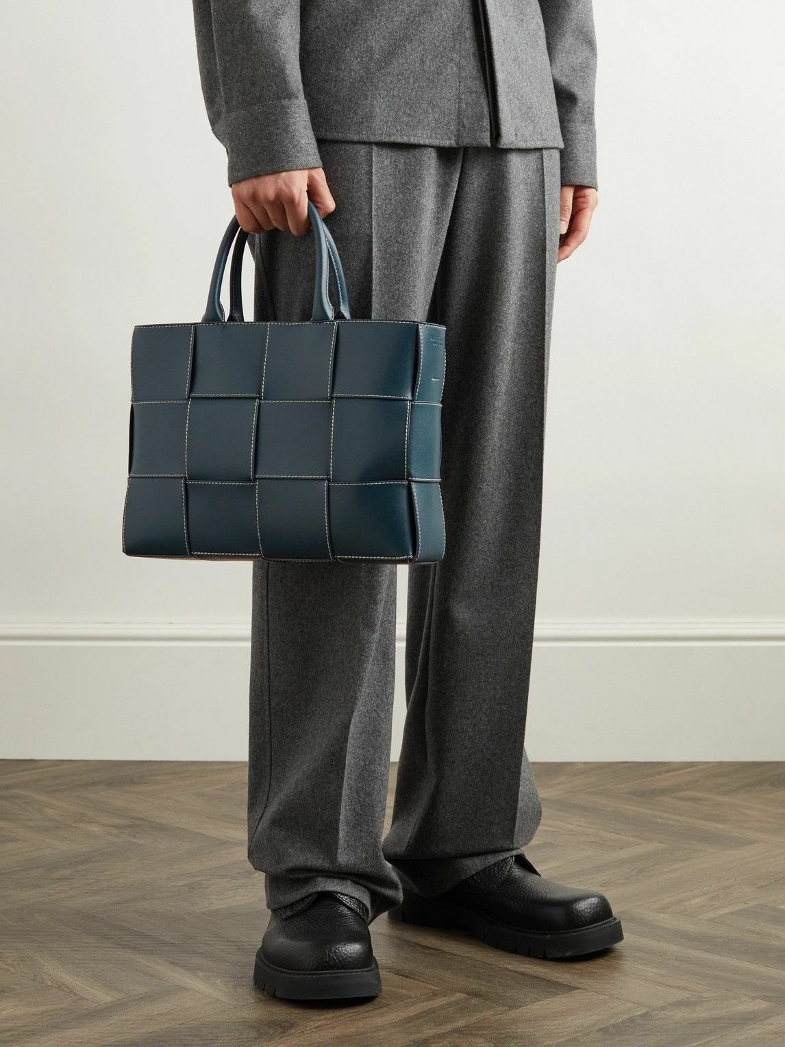 Bottega Veneta - Arco 29 Storm Blue Woven Leather Small