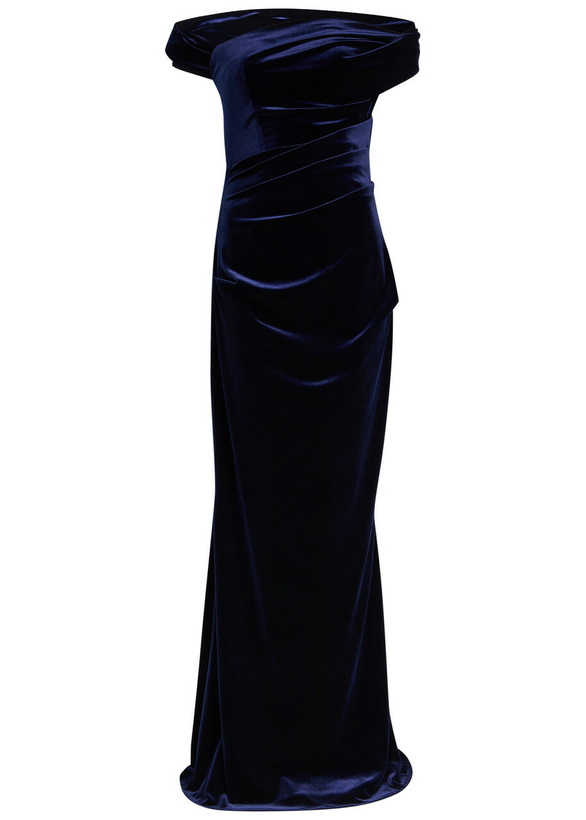 Photo: Talbot Runhof Off-the-shoulder Velvet Gown Navy