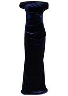 Talbot Runhof Off-the-shoulder Velvet Gown Navy