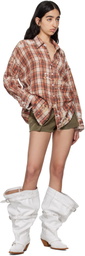 R13 Orange & Beige Shredded Seam Drop Neck Shirt
