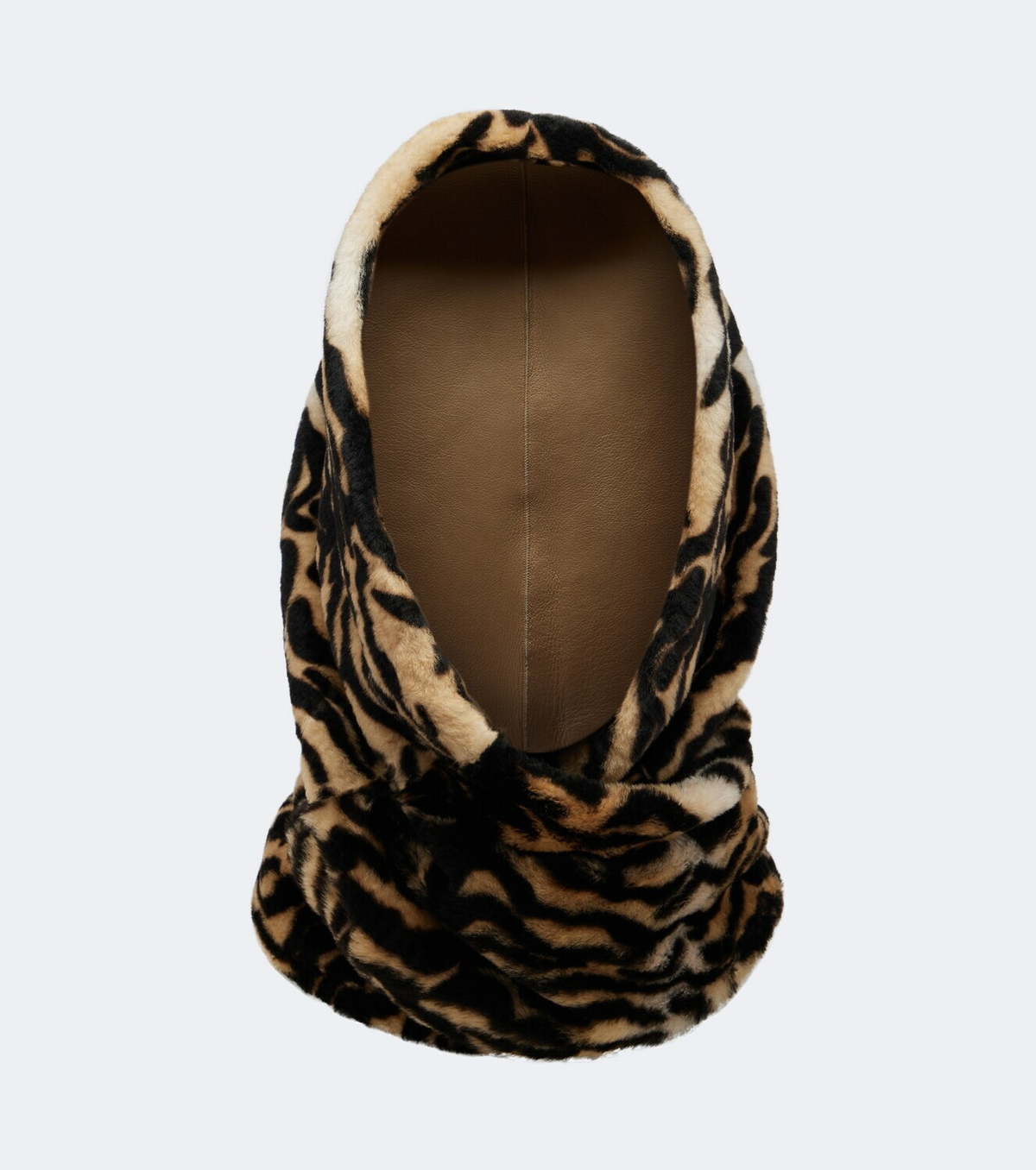 Nour Hammour Printed leather and shearling hood
