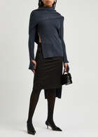 Helmut Lang Draped Ribbed Wool-blend Jumper Navy