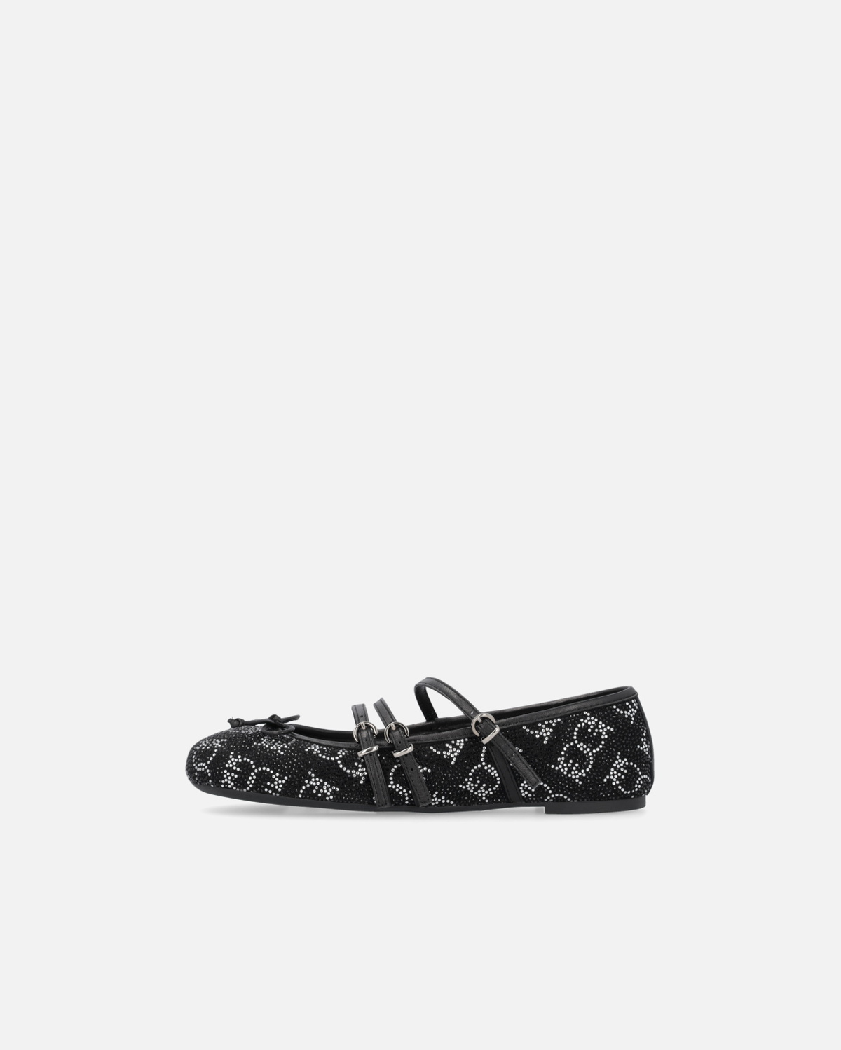 Pinko Monogram Ballet Flats With Rhinestones And Bow At The Toe Limo Black