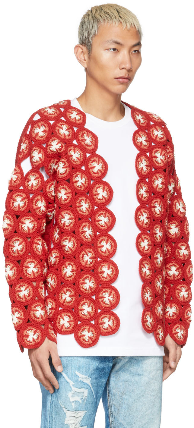 ダブレット doublet 3D PATCH CUT-OFF CARDIGAN Doublet Red Crochet Cut Fruits Cardigan Doublet