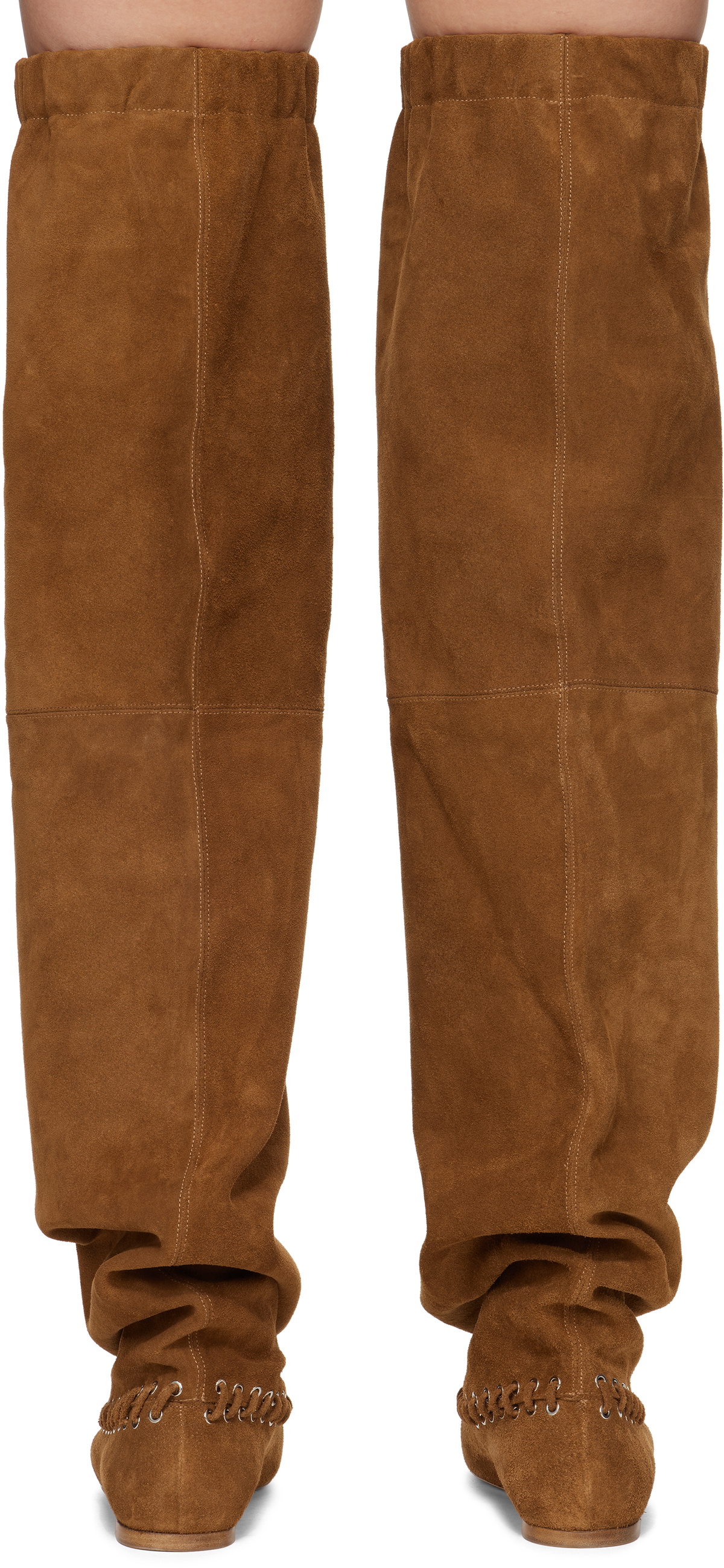 ALL-IN Brown Level Flat Thigh High Tall Boots