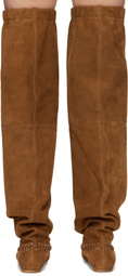 ALL-IN Brown Level Flat Thigh High Tall Boots