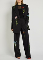 Stella Mccartney Boyfriend Floral-embroidered Wool Blazer Black
