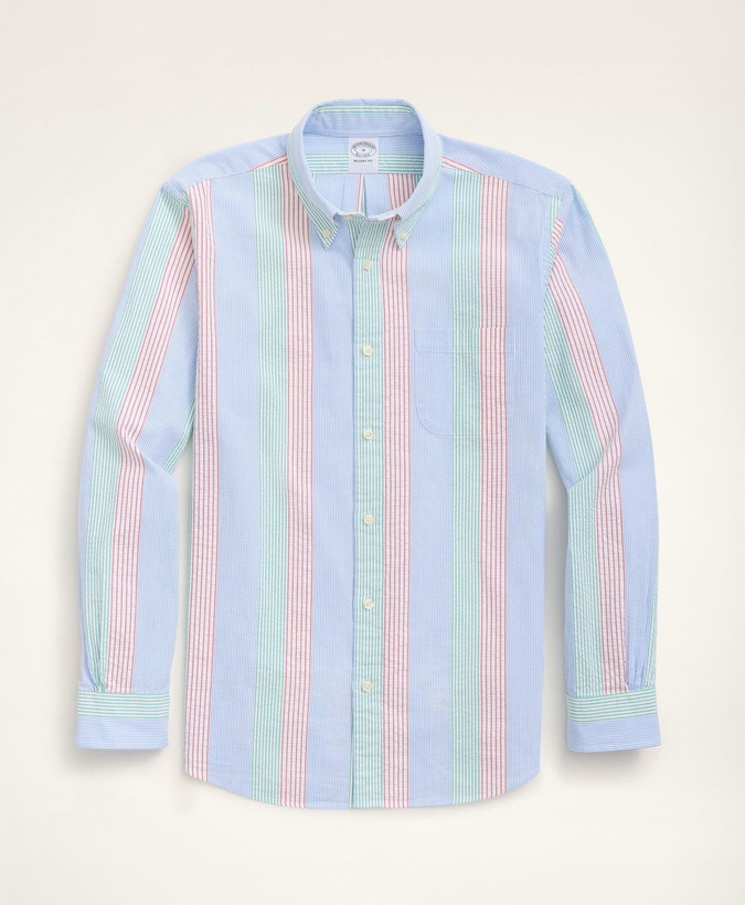 Photo: Brooks Brothers Men's Regent Regular-Fit Sport Shirt, Seersucker Multi-Stripe