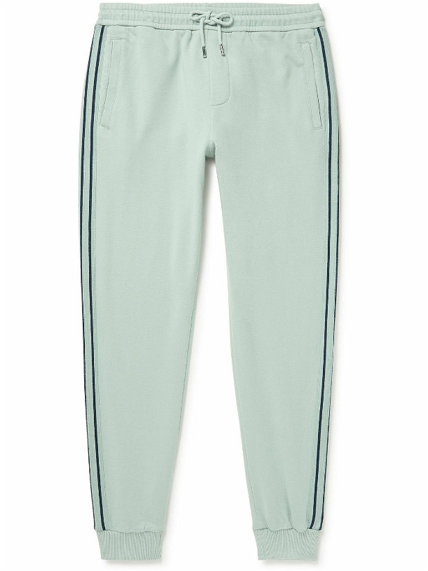 Photo: Mr P. - Slim-Fit Tapered Striped Organic Cotton-Jersey Sweatpants - Gray