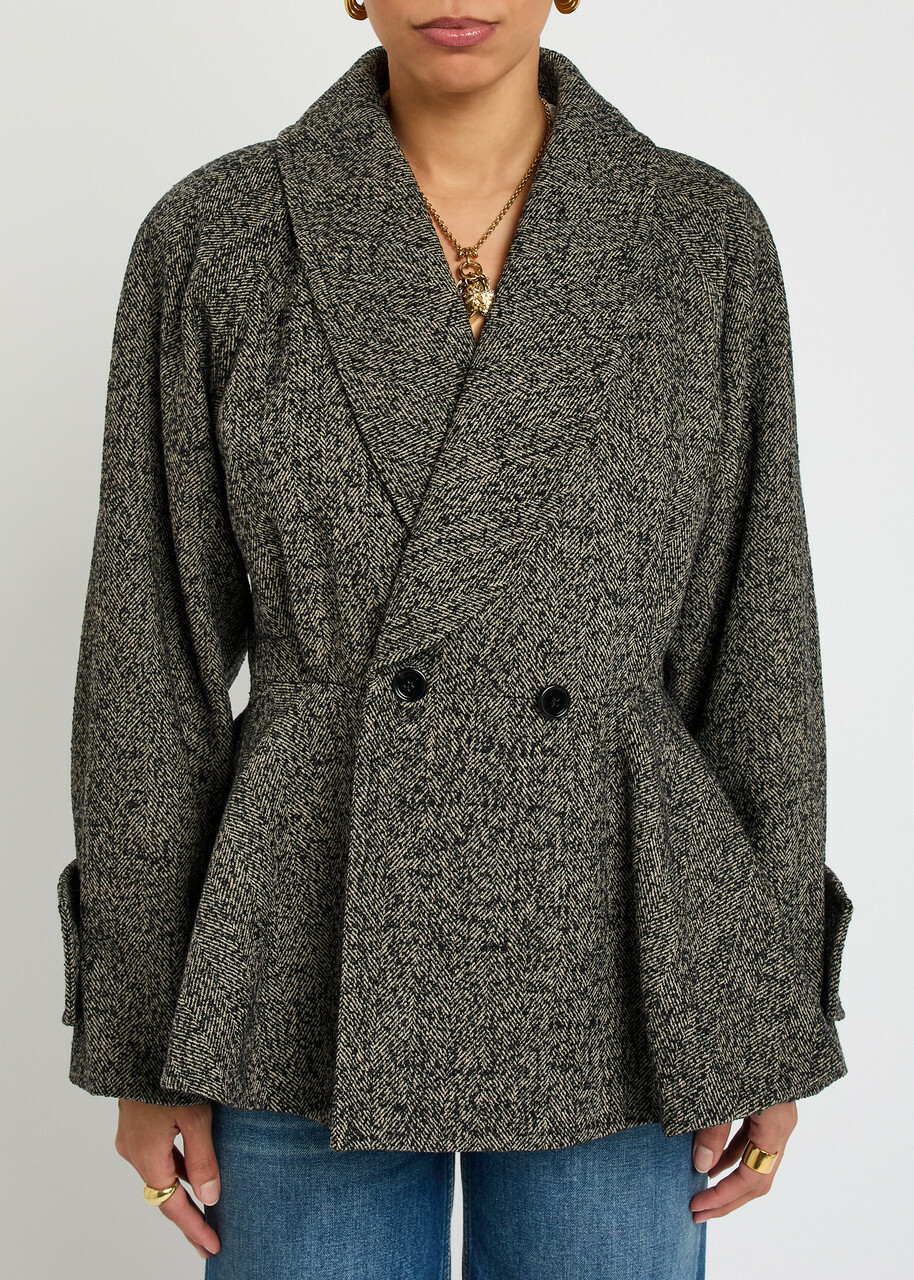 Chloe Herringbone Peplum Wool-blend Jacket Brown