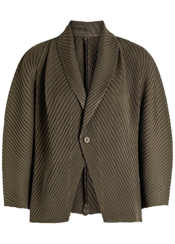 Photo: Issey Miyake Pleated Satin-plissé Cardigan Khaki