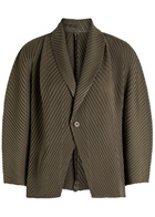Issey Miyake Pleated Satin-plissé Cardigan Khaki