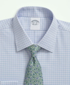 Brooks Brothers Men's Stretch Supima Cotton Non-Iron Royal Oxford Ainsley Collar, Windowpane Dress Shirt | Lavender