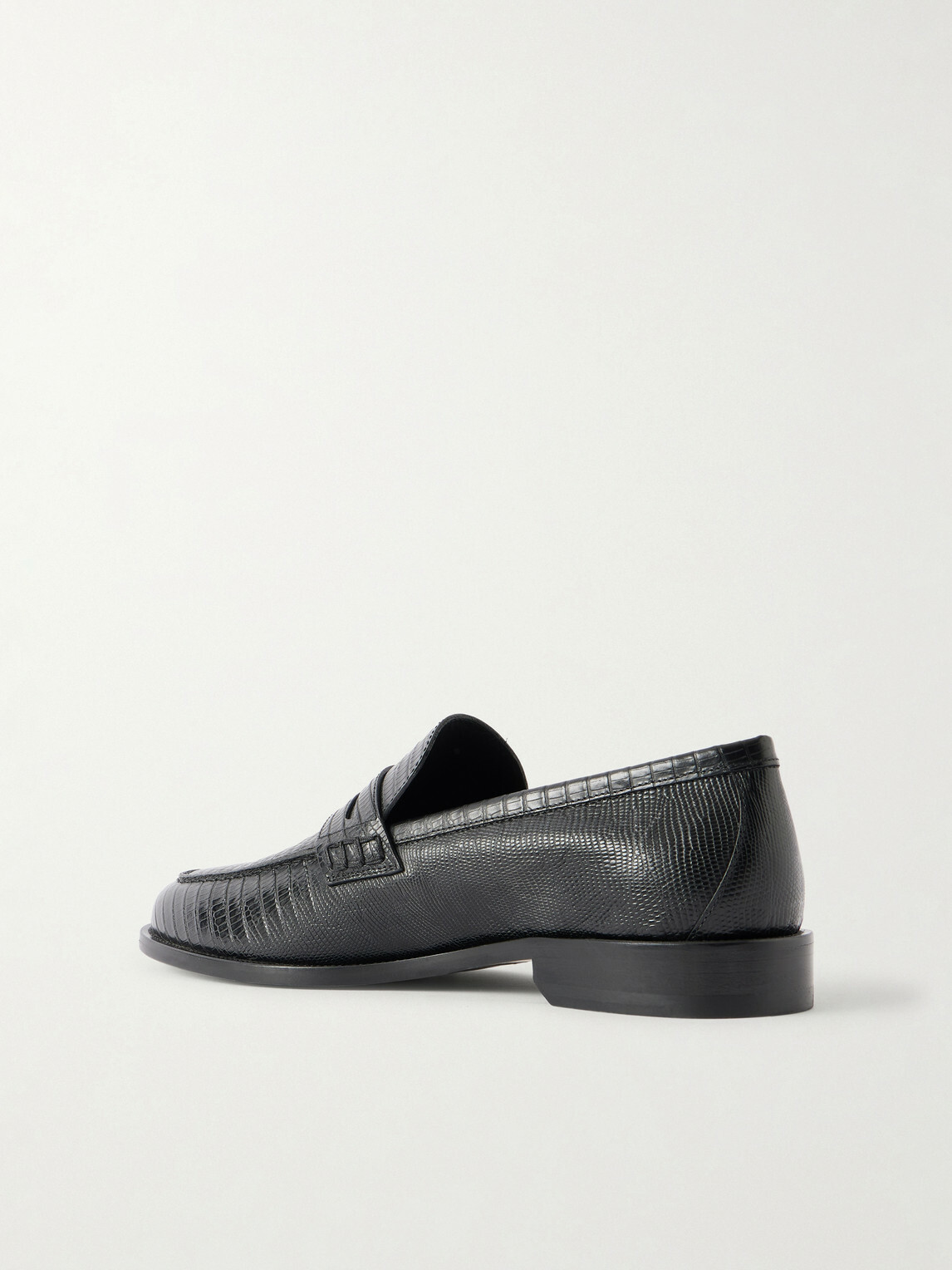 Manolo Blahnik - Perry Lizard-Effect Leather Penny Loafers - Black