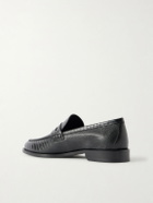 Manolo Blahnik - Perry Lizard-Effect Leather Penny Loafers - Black